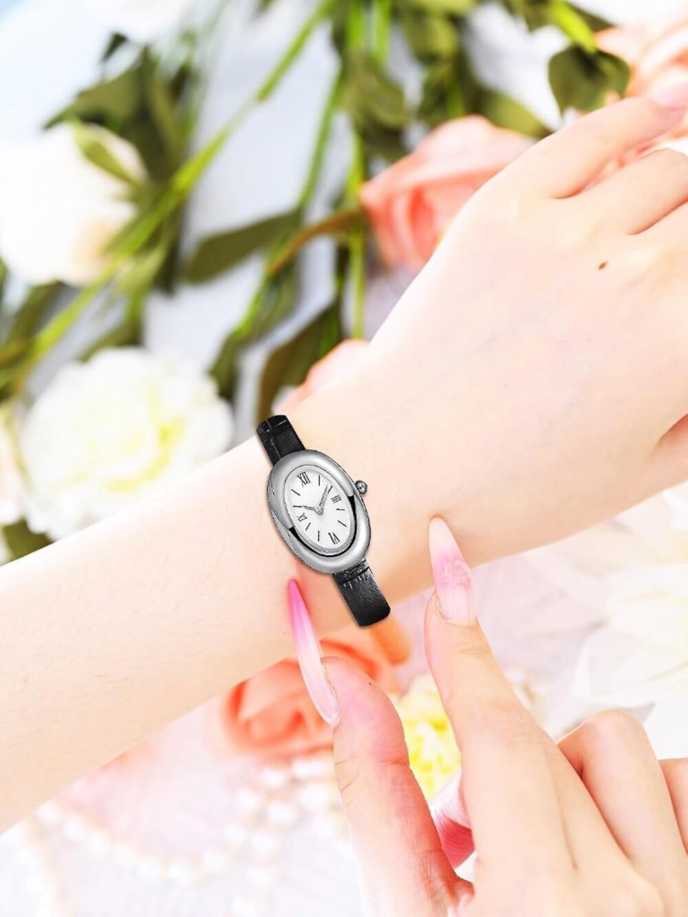 Women's Silver Black Analog Quartz Elegant Dial Bangle Vintage Bracelet Watch - Picture 3 of 6